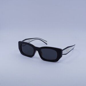 Prada PRB05SF 09Q08Z Sunglasses Black Rectangle Frame, Dark Grey Lenses